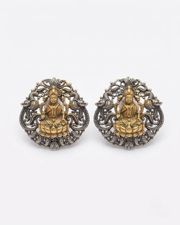 Lakshmi Devi Two-Tone Temple Stud Earrings - Big