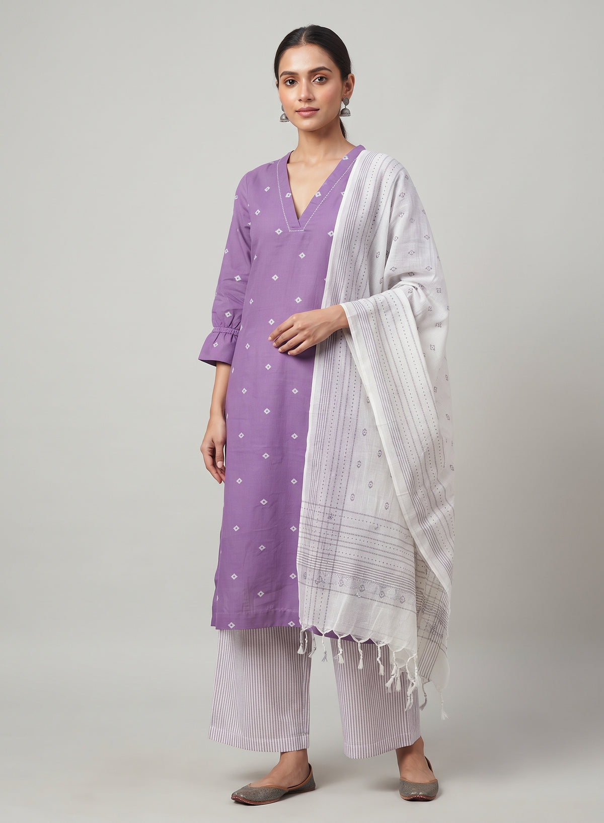 Lavani Lavender Jamdani Kurta Set with Dupatta