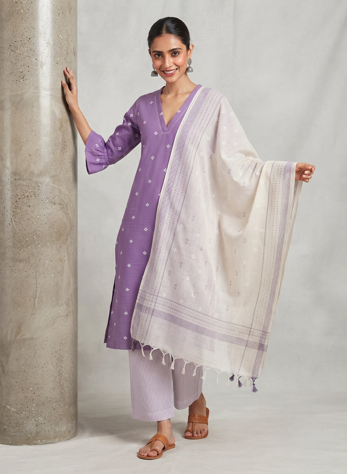 Lavani Lavender Jamdani Kurta Set with Dupatta