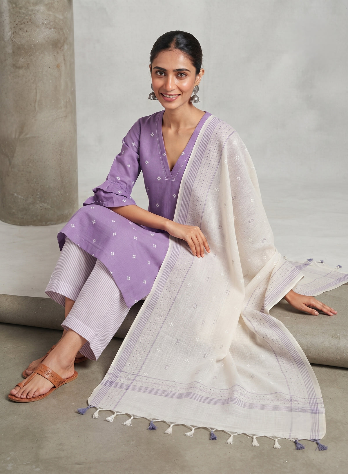 Lavani Lavender Jamdani Kurta Set with Dupatta