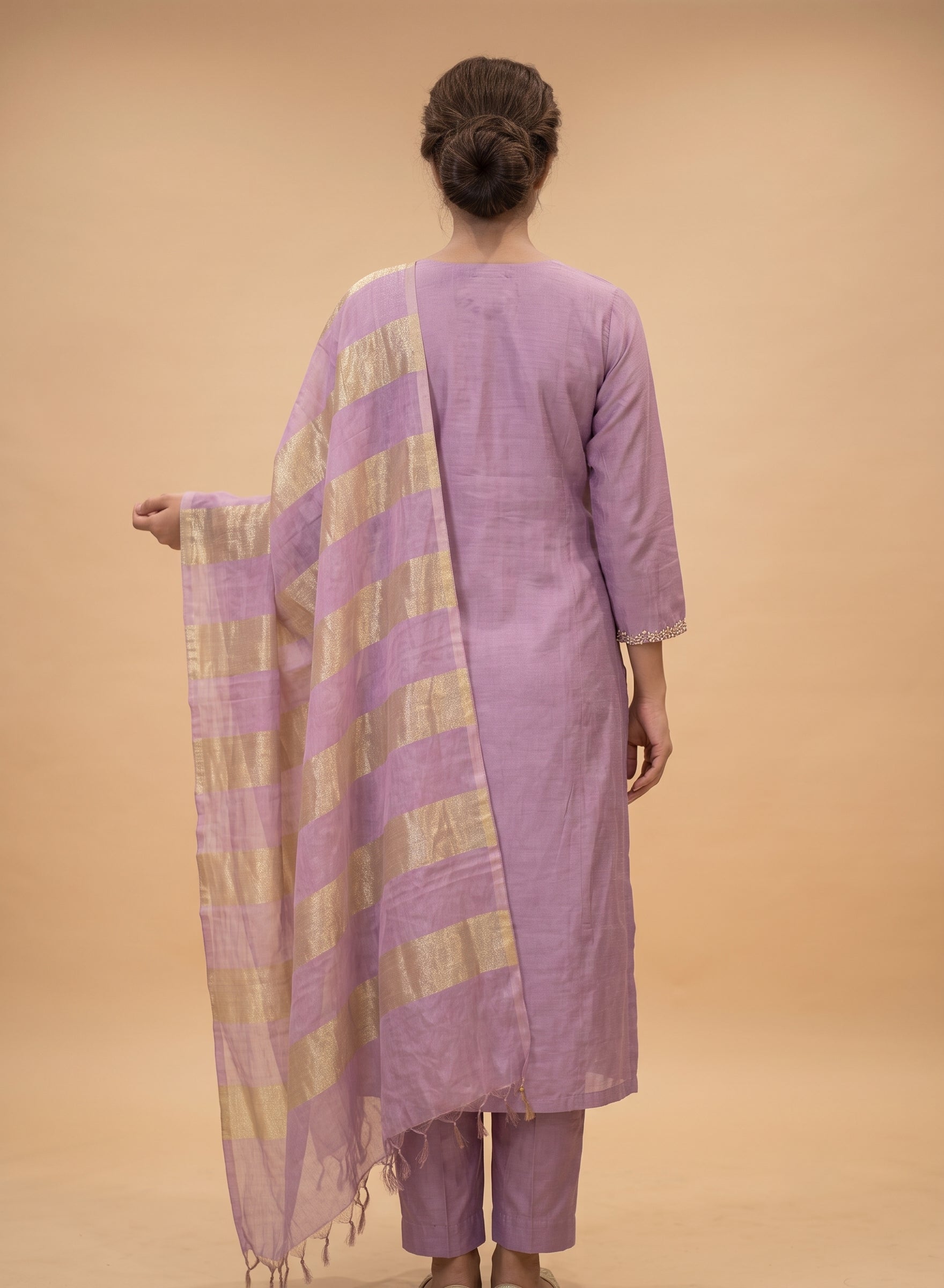 Lavender Chanderi suit set with dupatta - set of 3