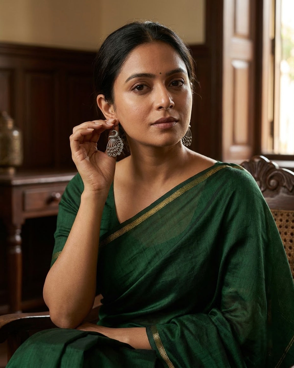 Mayura Oxidized Silver Peacock Drop Earrings