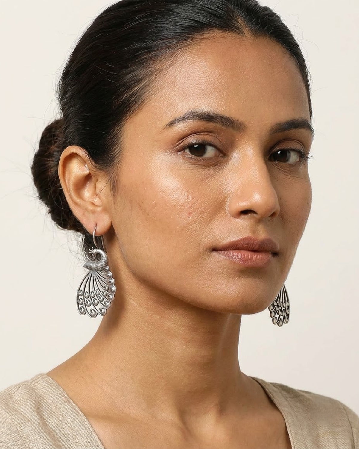 Mayura Oxidized Silver Peacock Drop Earrings