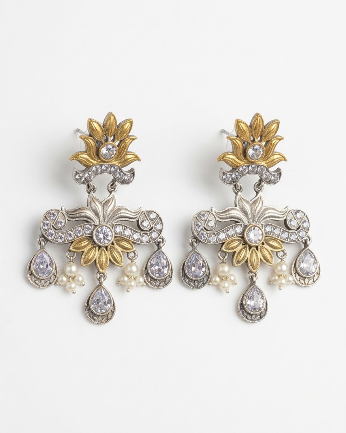 Meera Antique Gold & Silver Chandelier Earrings