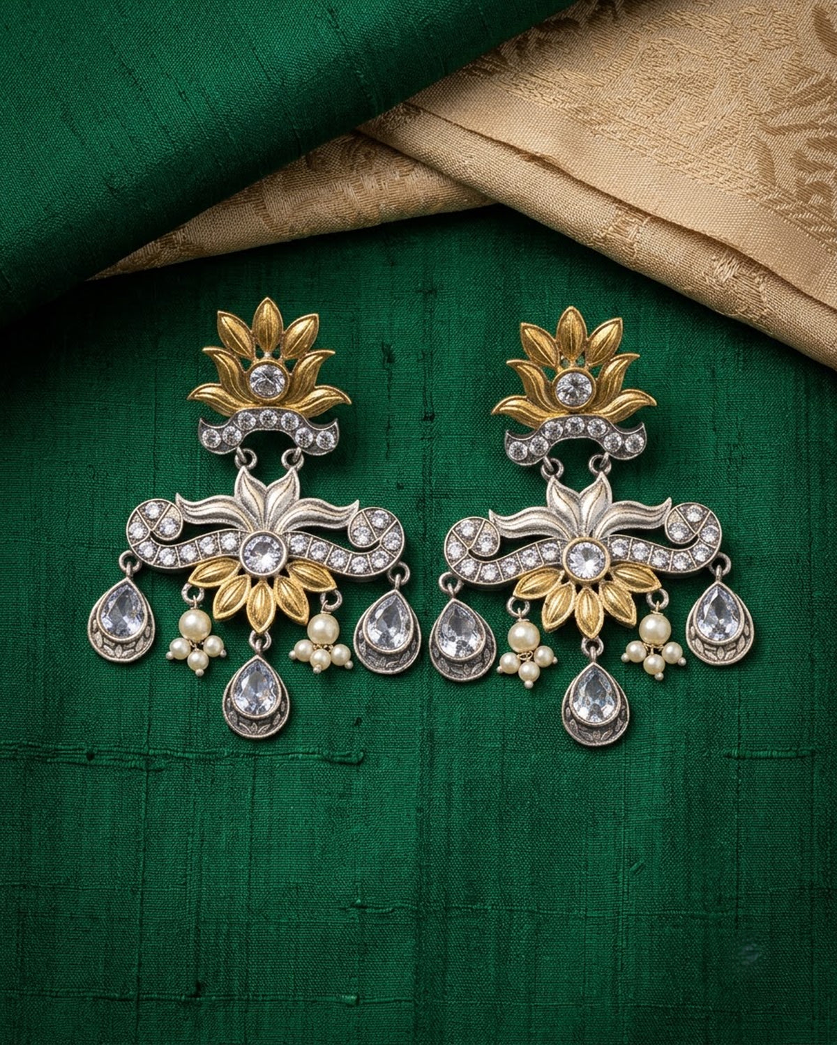 Meera Antique Gold & Silver Chandelier Earrings