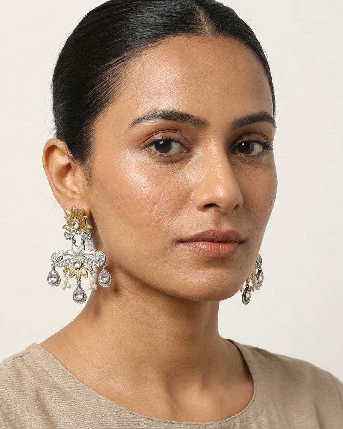 Meera Antique Gold & Silver Chandelier Earrings