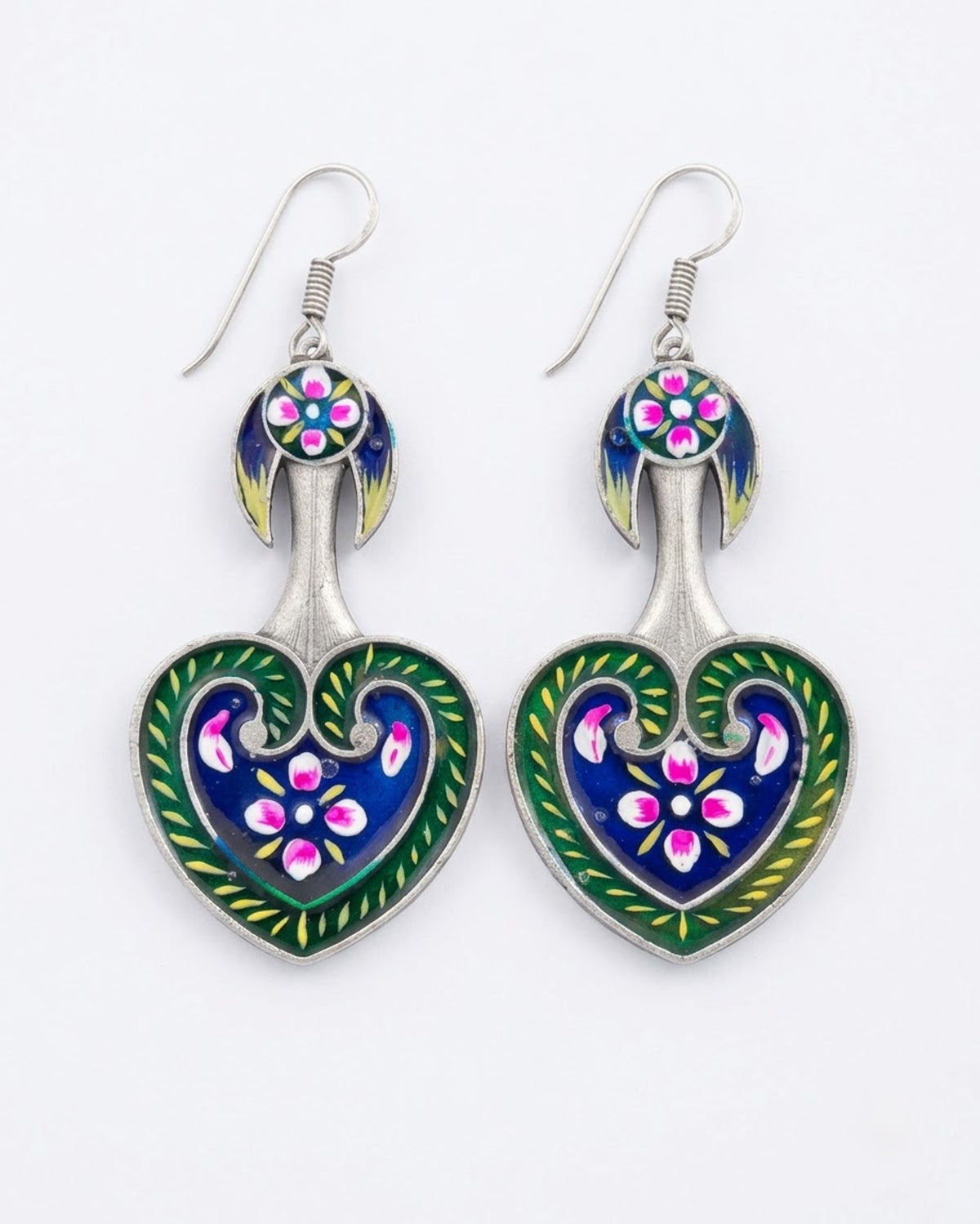 Meherbani Hand-Painted Heart Meenakari Earrings