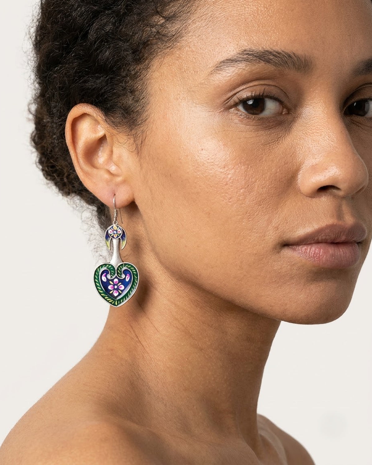 Meherbani Hand-Painted Heart Meenakari Earrings