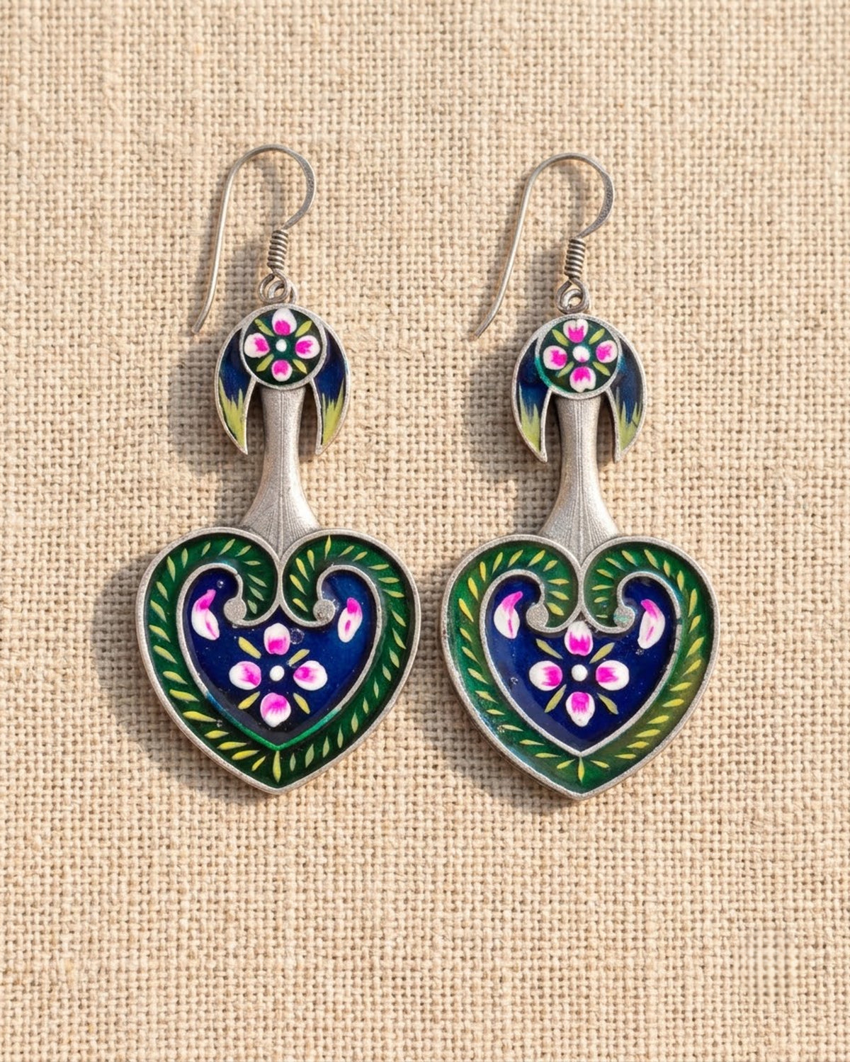 Meherbani Hand-Painted Heart Meenakari Earrings