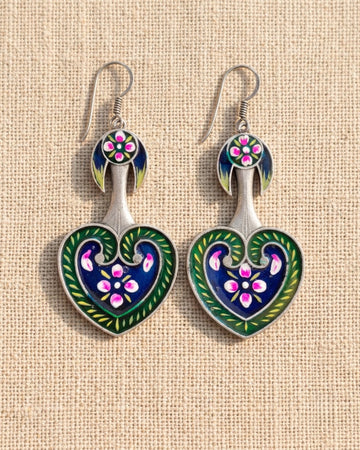 Meherbani Hand-Painted Heart Meenakari Earrings