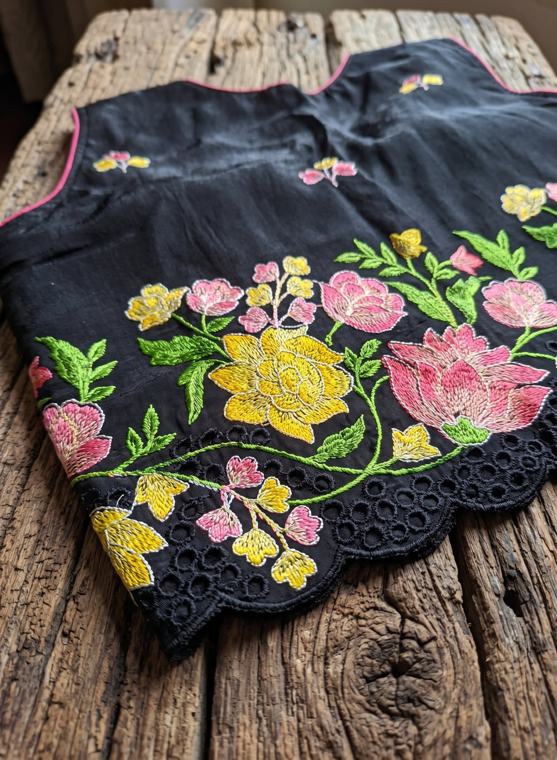 Midnight Garden Floral Embroidered Sleeveless Blouse