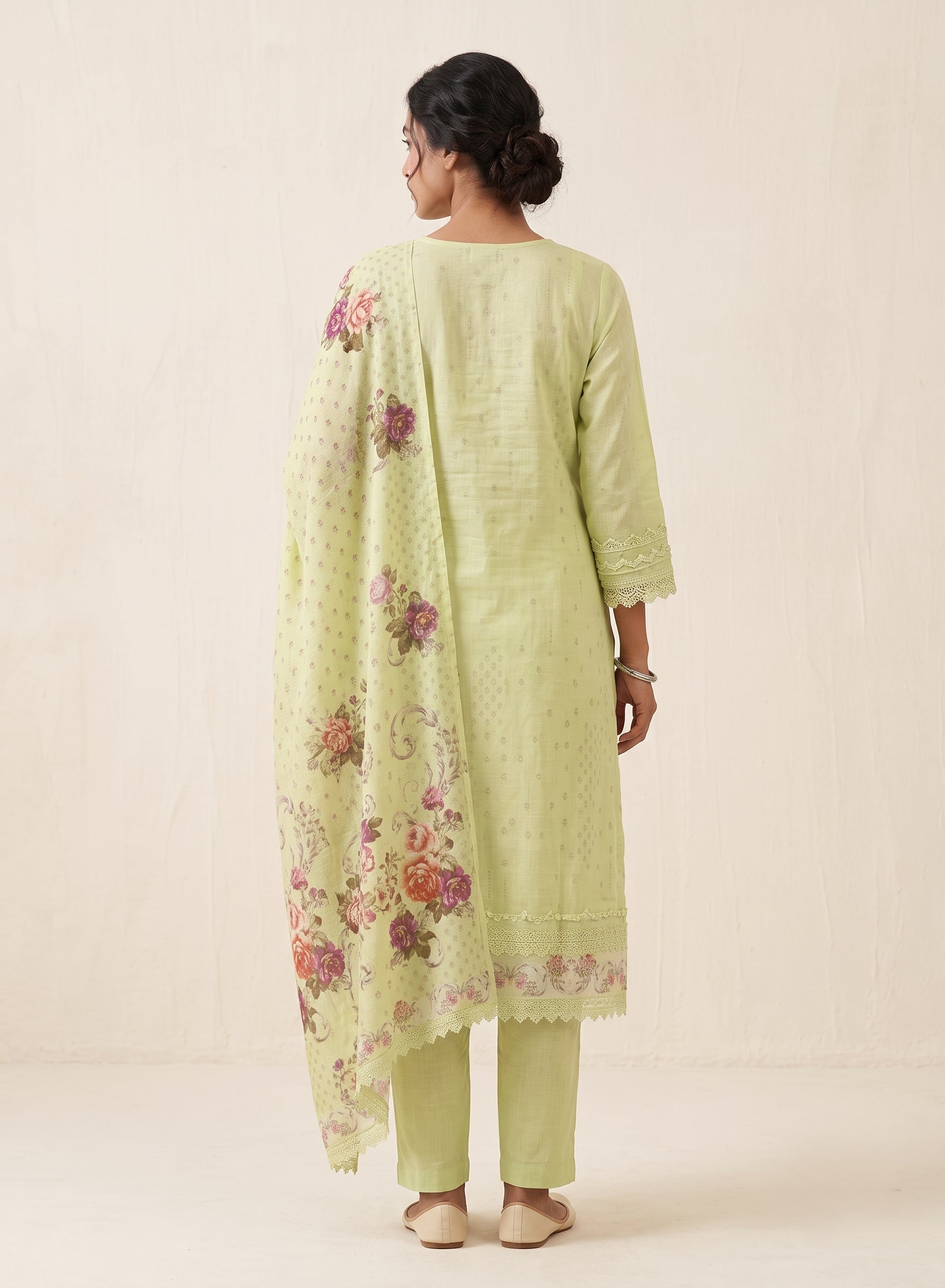 Mint Green Cotton Suit with Dupatta-Set of 3