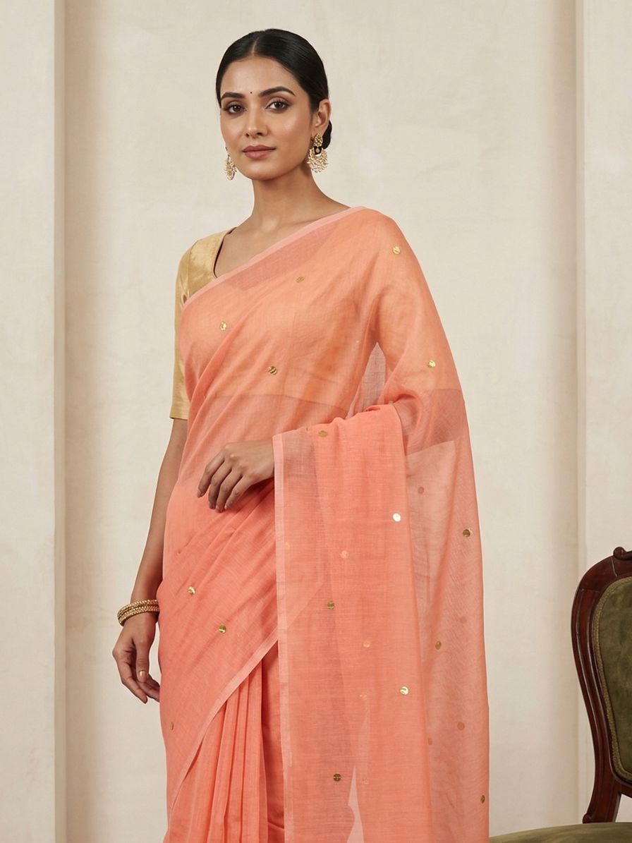 Mul khadi saree with chip work