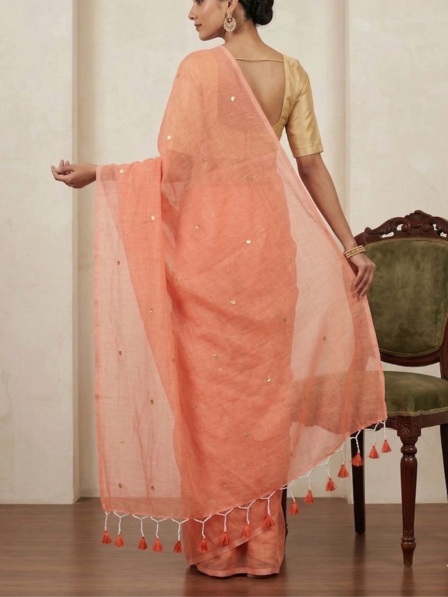 Mul khadi saree with chip work