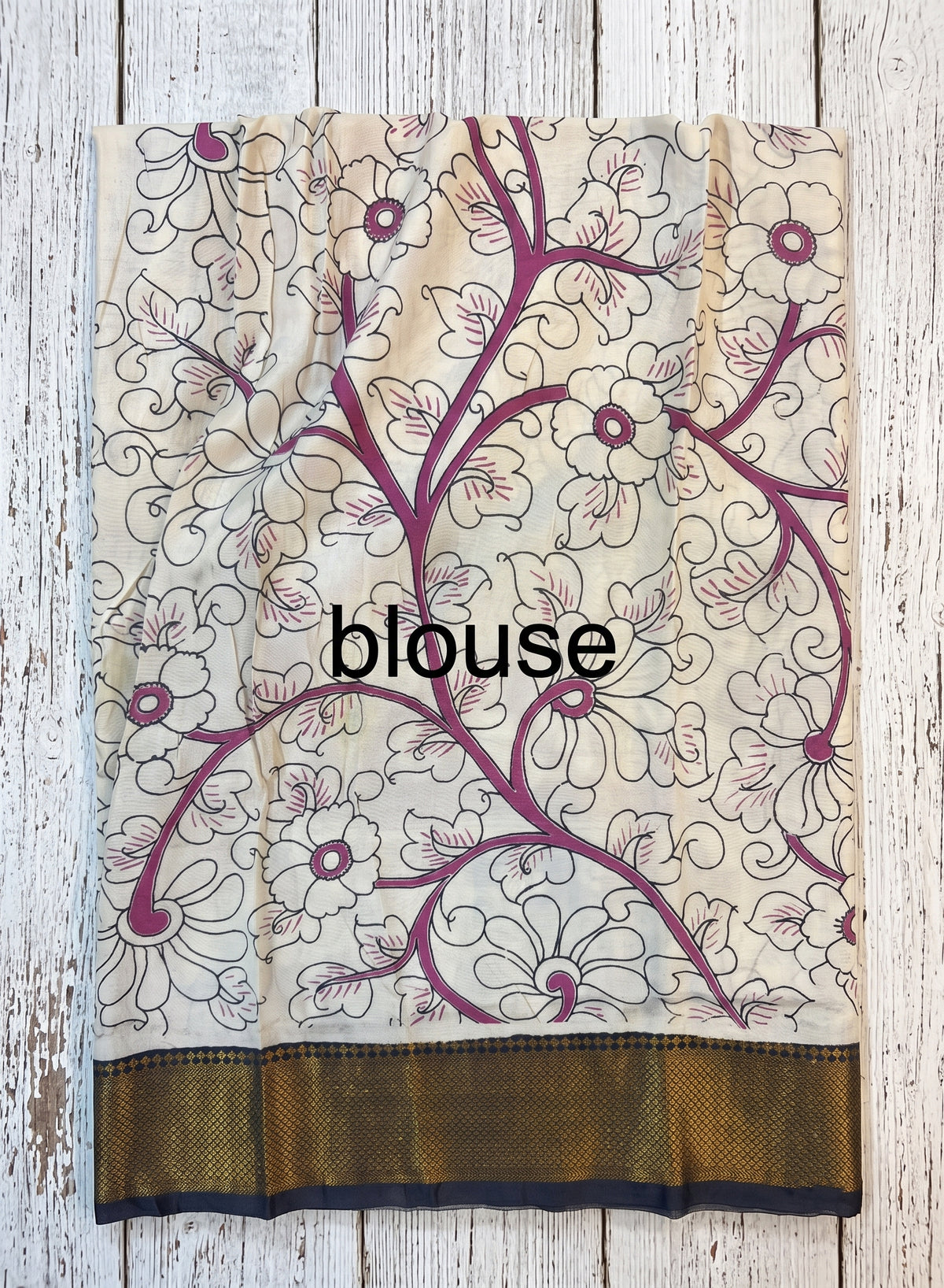 Neel Floral Nizam border kalamkari saree