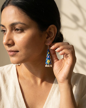 Neelam Hand-Painted Pyramid Pearl Earrings
