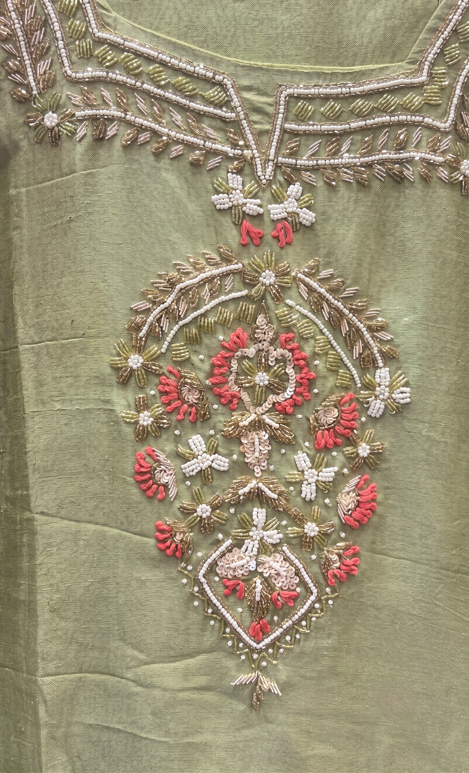 Light olive green suit set with dupatta - set of 3