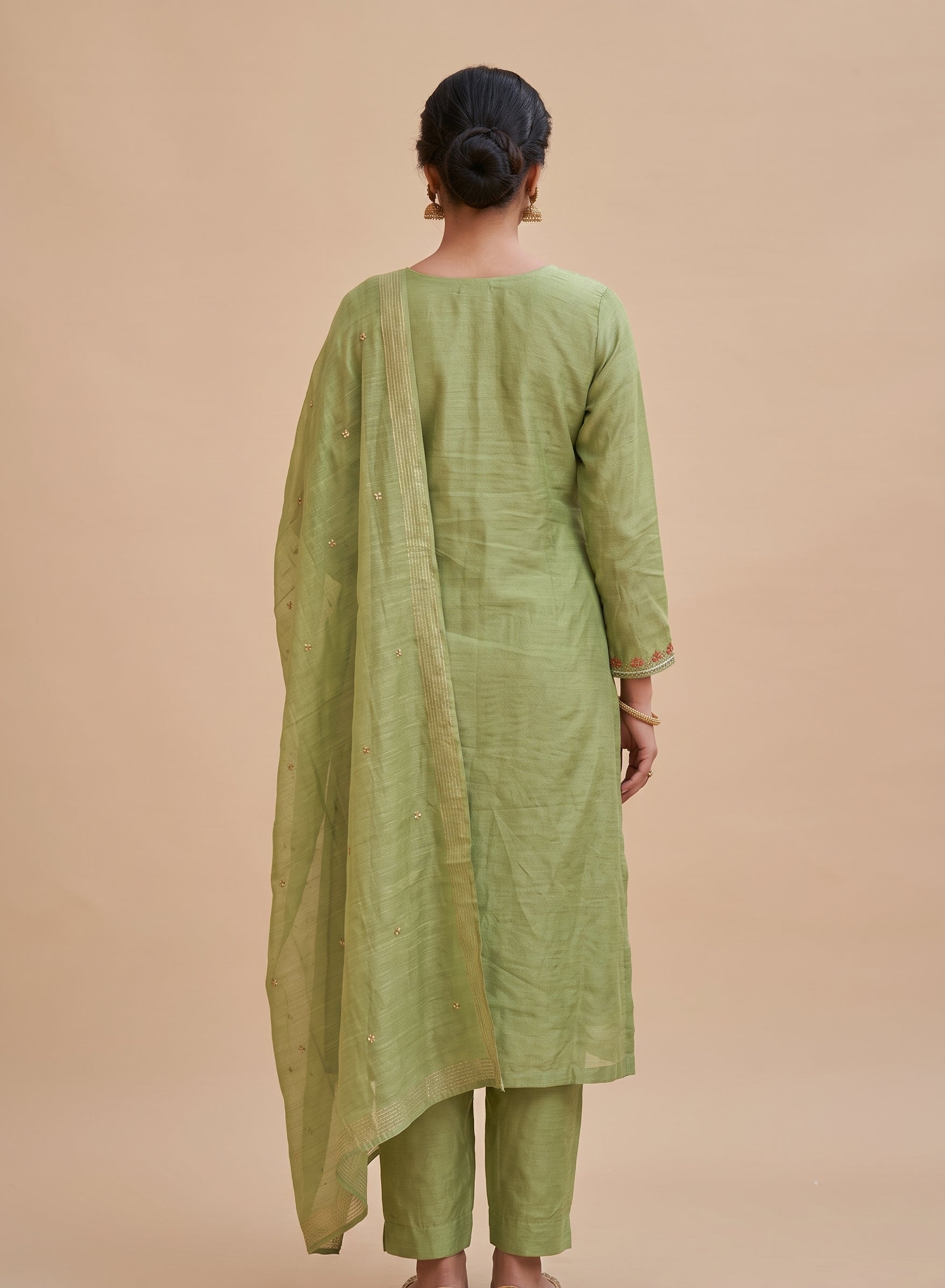 Light olive green suit set with dupatta - set of 3