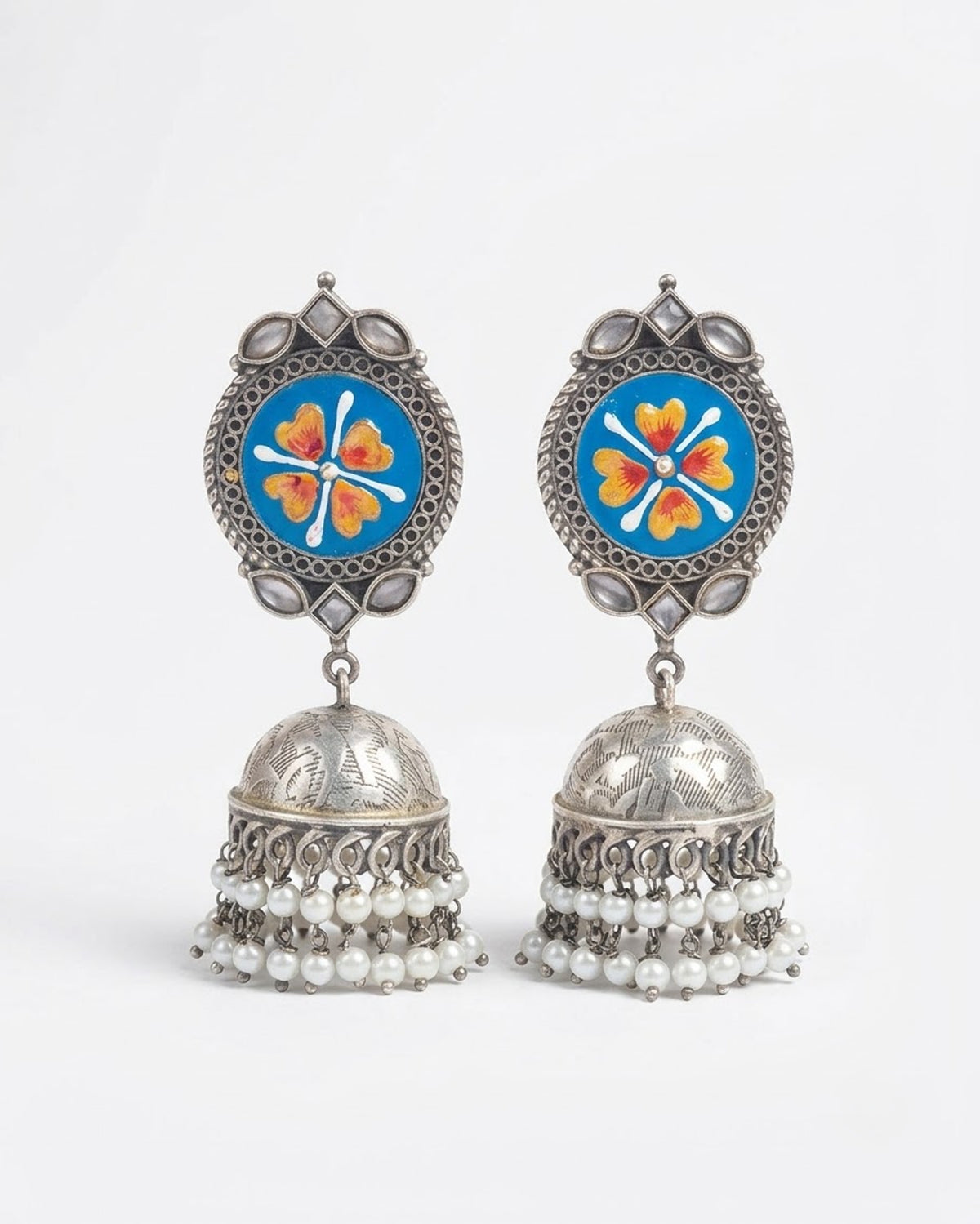 Oxidized Silver Hand Painted Big Jhumka