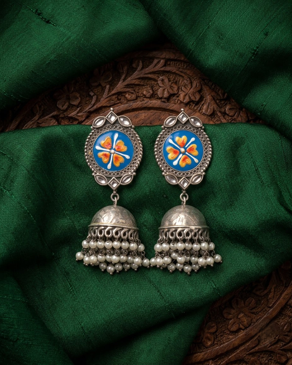 Oxidized Silver Hand Painted Big Jhumka