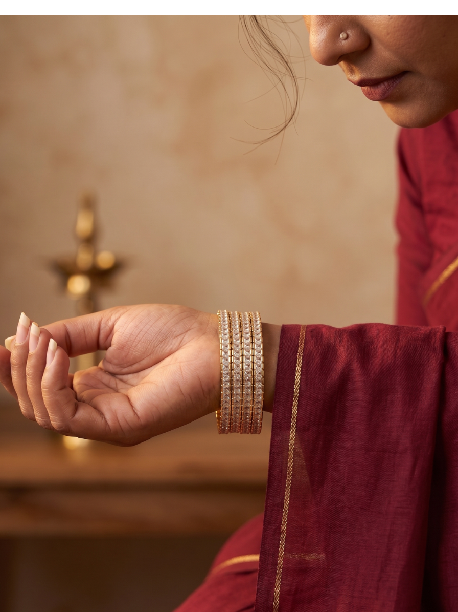 Panchaloham white stone vintage bangles