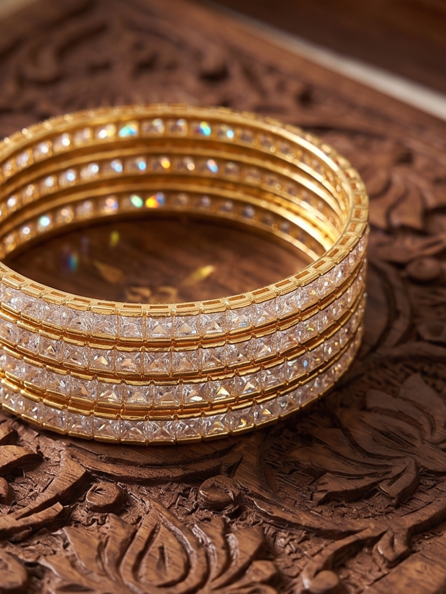 Panchaloham white stone vintage bangles