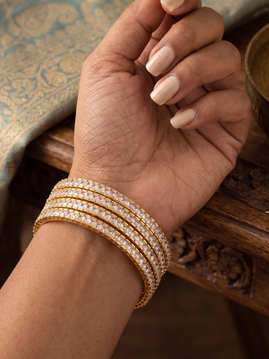 Panchaloham white stone vintage bangles