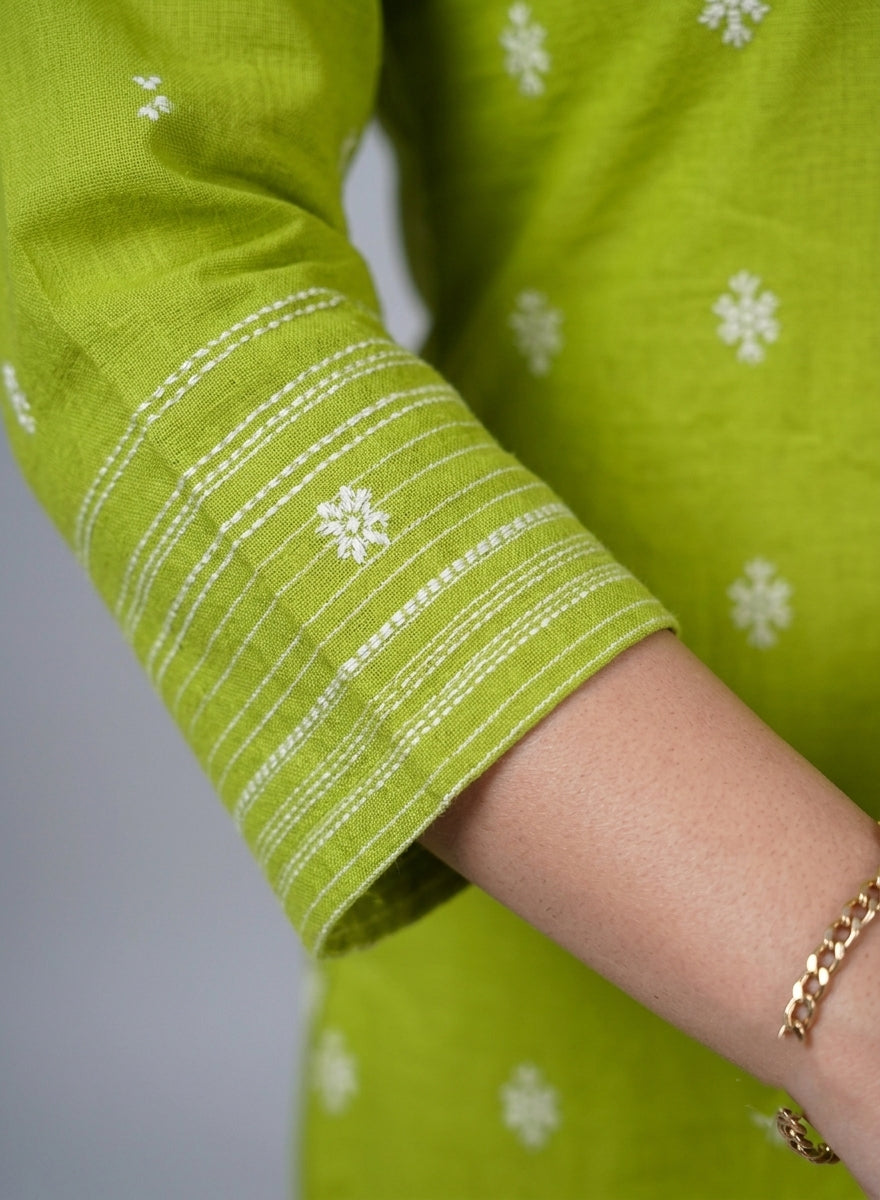 Parijaat Green Jamdani Kurta Set with Dupatta
