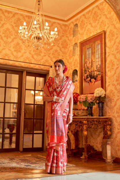 Kalamkari Digital Printed Semi Silk Saree - Pink Pichwai