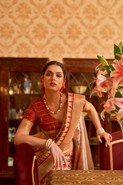 Kalamkari Digital Printed Semi Silk Saree - lotus print