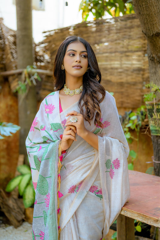Semi Muga Silk Saree - Pink Lotus