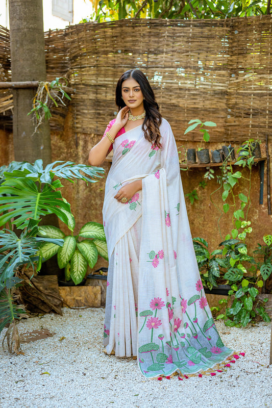 Semi Muga Silk Saree - Pink Lotus