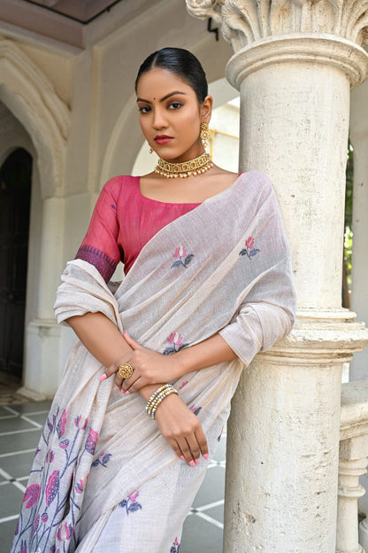 Semi Muga Silk Saree - Pink Pichwai