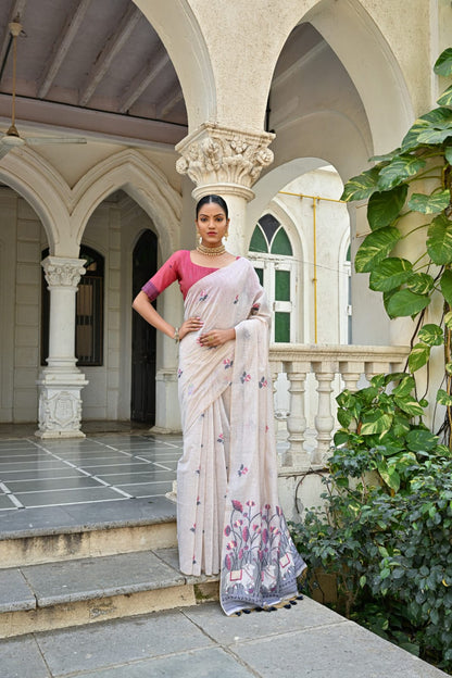Semi Muga Silk Saree - Pink Pichwai