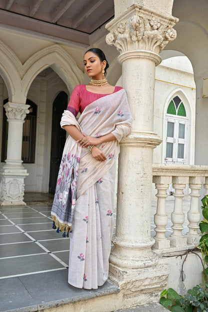 Semi Muga Silk Saree - Pink Pichwai