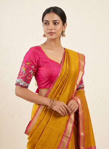 Pink Flamingo Embroidered Padded Back-Open Blouse