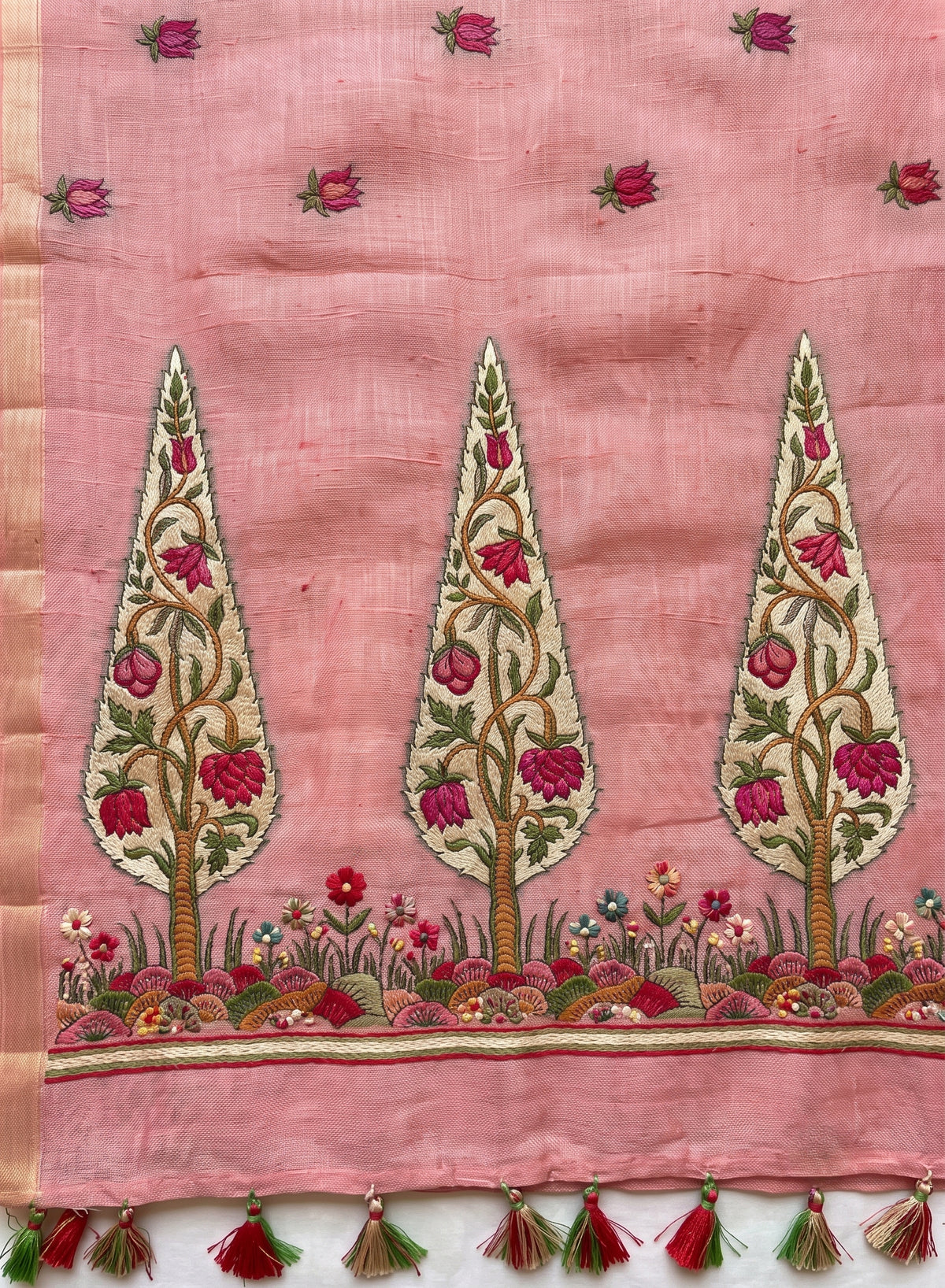 Pink Linen Cotton Saree with sarv Motif Pallu