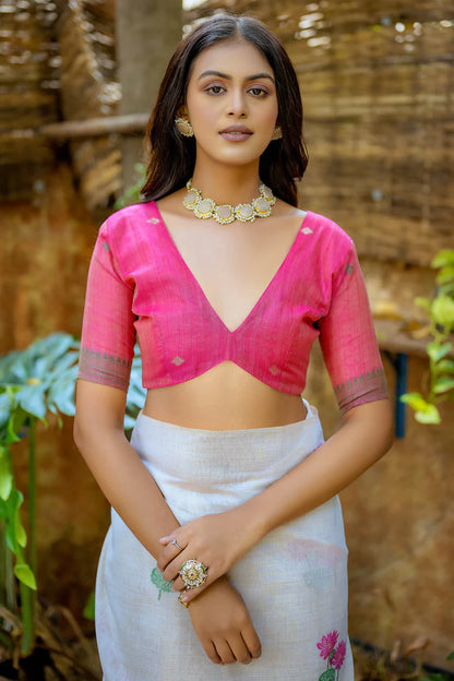 Semi Muga Silk Saree - Pink Lotus