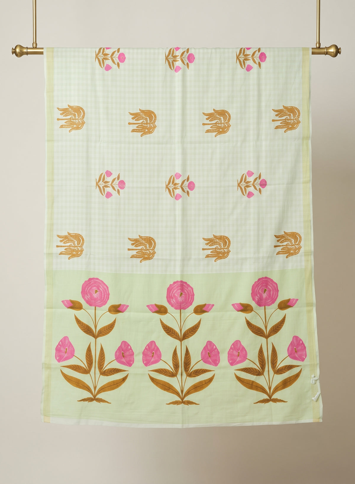Pistachio Chirala Floral Printed Soft Cotton Saree