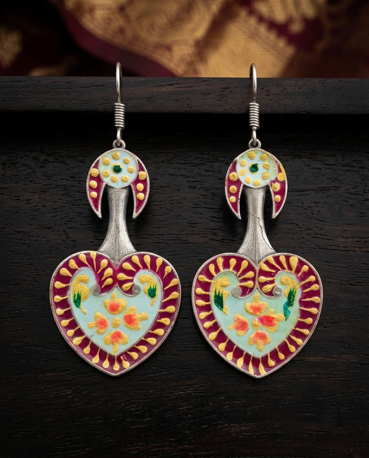 Priya Hand-Painted Heart Meenakari Earrings