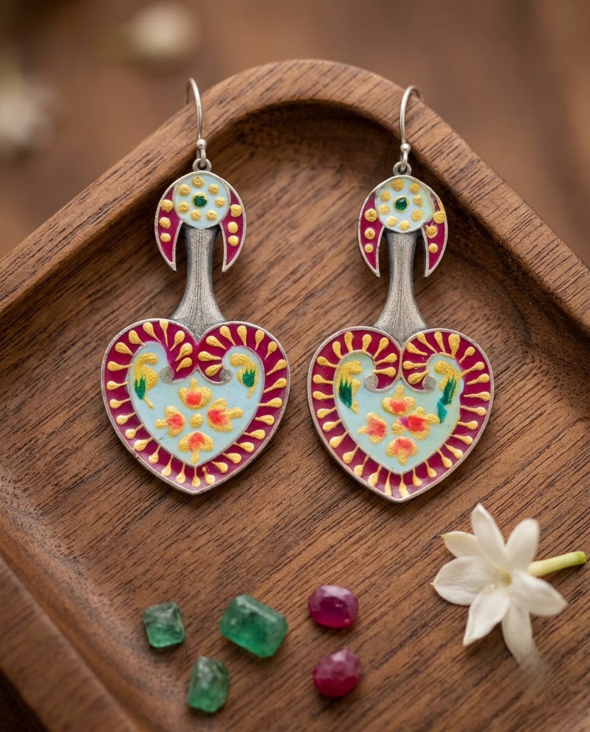 Priya Hand-Painted Heart Meenakari Earrings