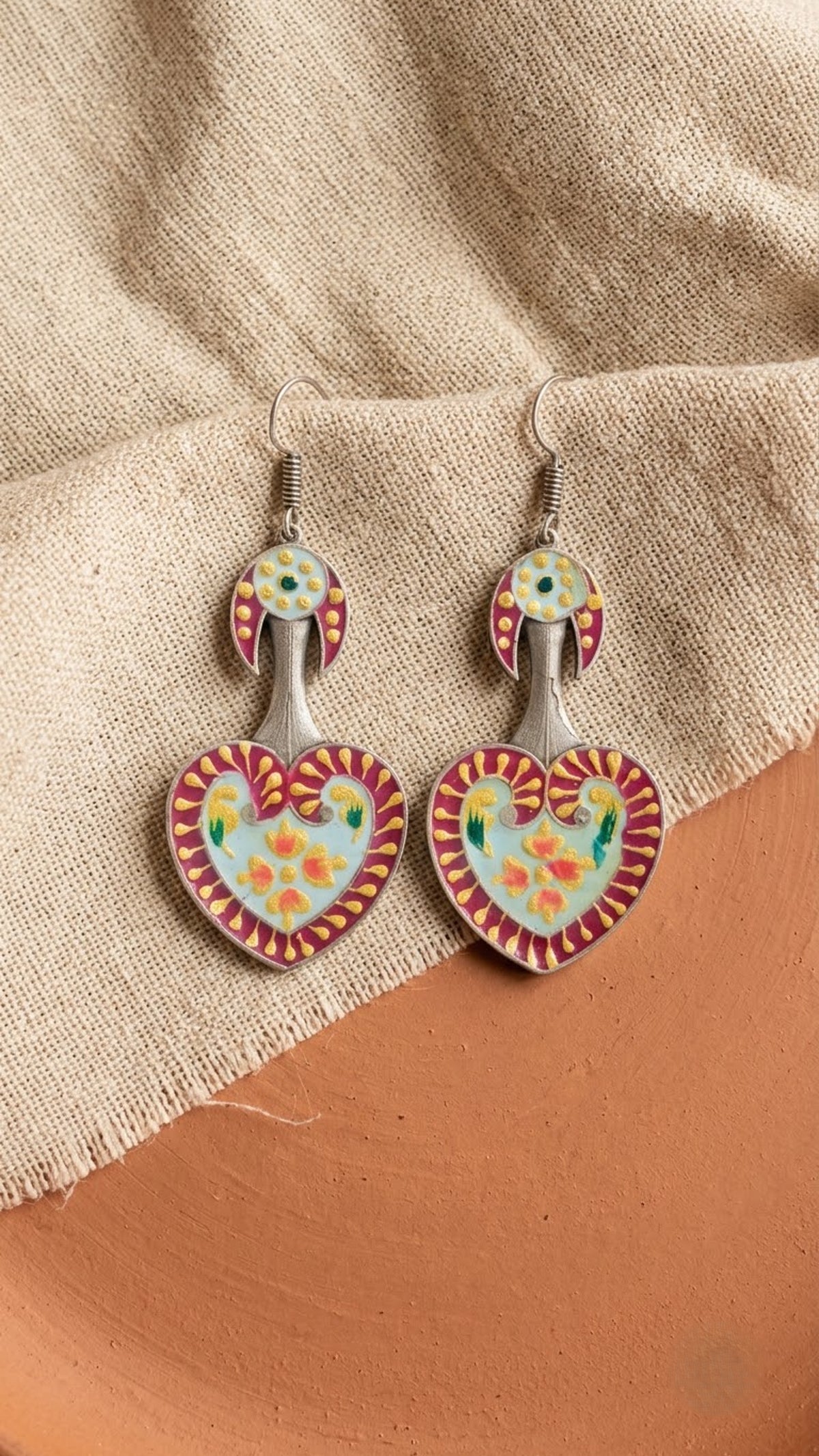 Priya Hand-Painted Heart Meenakari Earrings
