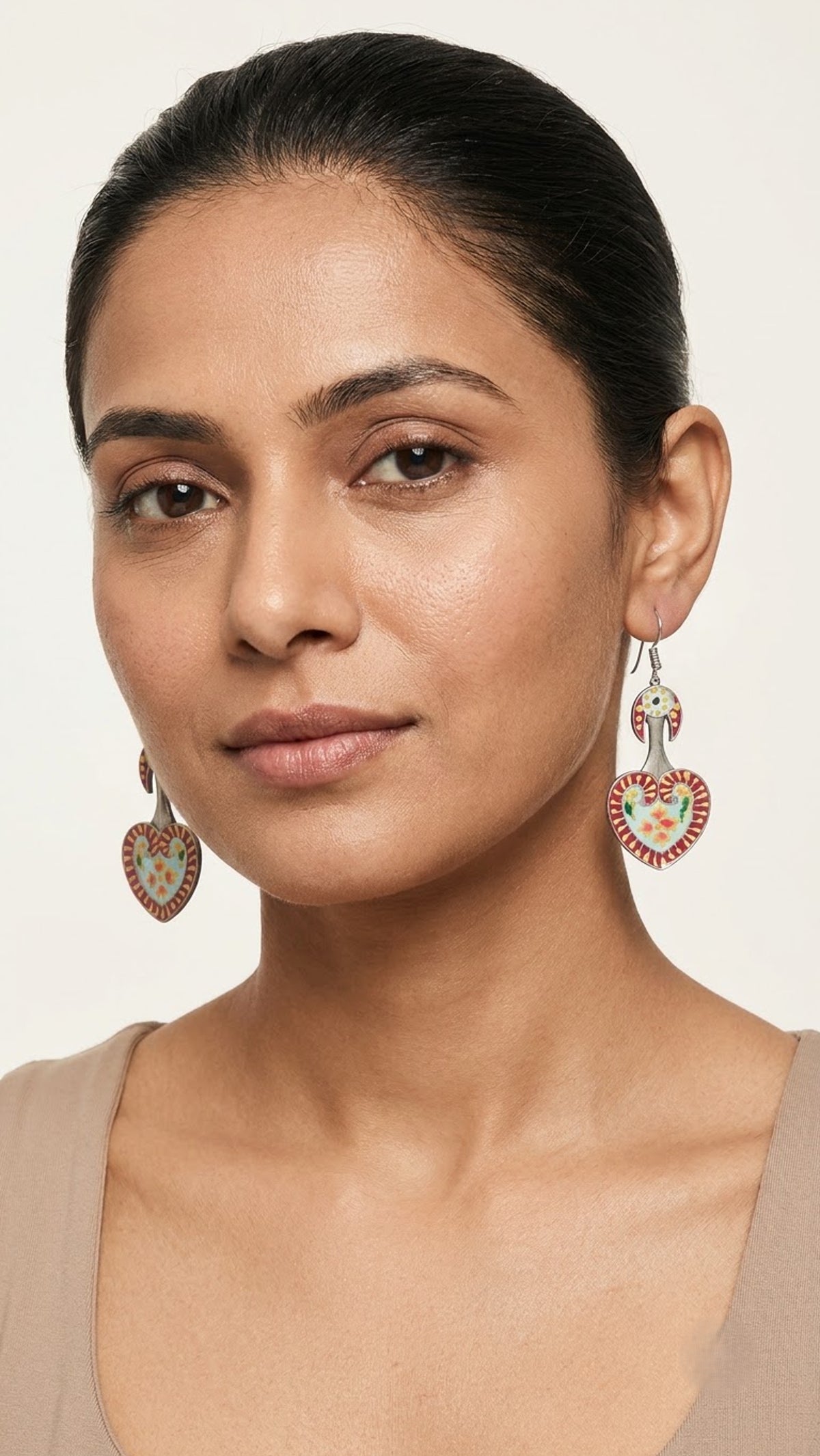Priya Hand-Painted Heart Meenakari Earrings