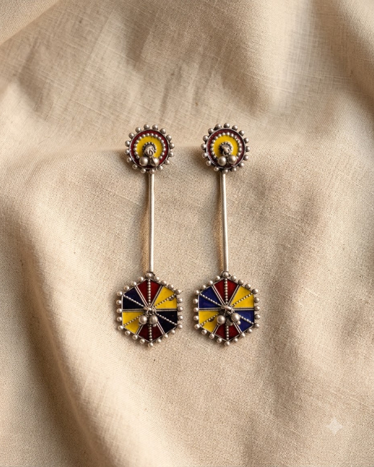 Rangbaari Enamel Hexagon Drop Earrings