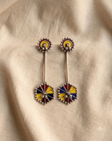 Rangbaari Enamel Hexagon Drop Earrings