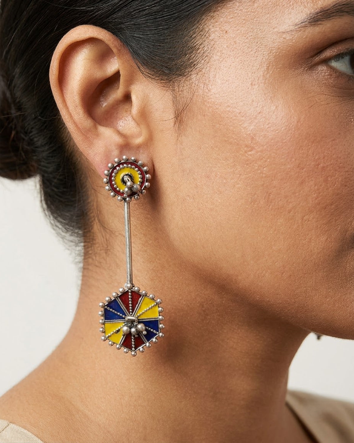 Rangbaari Enamel Hexagon Drop Earrings