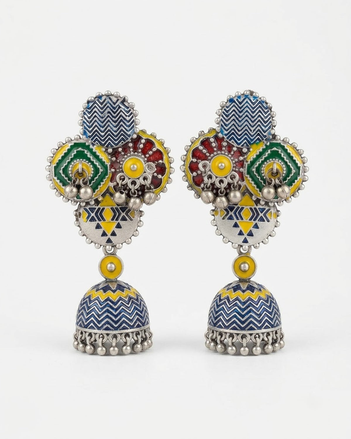 Rangeela Meenakari Silver Jhumka Earrings