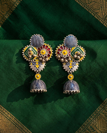 Rangeela Meenakari Silver Jhumka Earrings