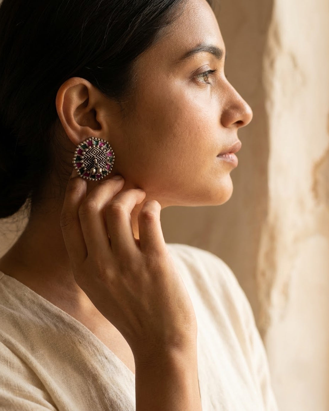 Rangoli Meenakari Round Stud Earrings