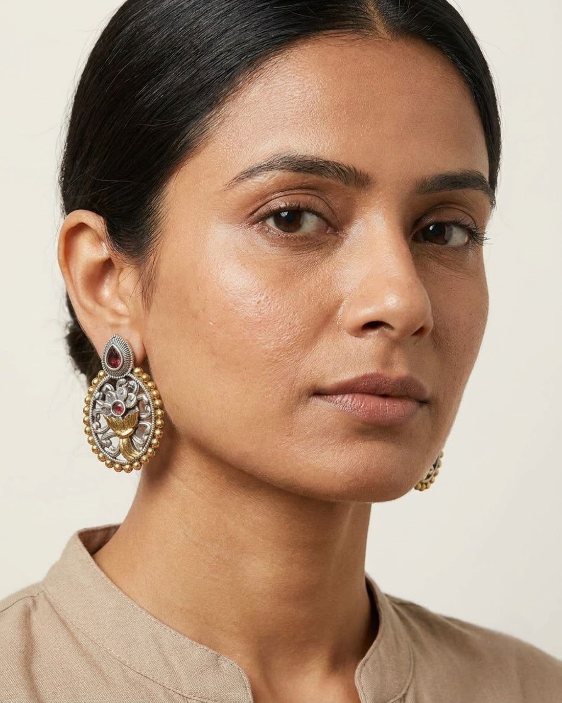 Ratnamala Two-Tone Lotus Filigree Earrings